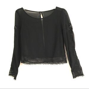 H&M black sheer lace long sleeve blouse S*